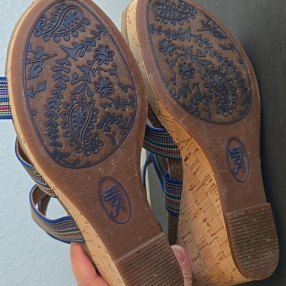 Sofft Cary Blue Stripe Wedge Sandals Size 7 - Picture 6 of 9